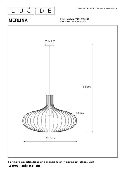 Lucide MERLINA - Hanglamp - Ø 38 cm - 1xE27 - Roze - technisch